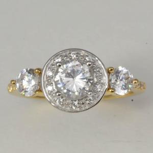 10KT White Sapphires Ring with Diamond Accents