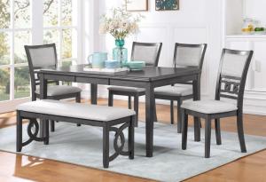 6-Piece Dining Set w/ Bench and 4 Padded Chairs
